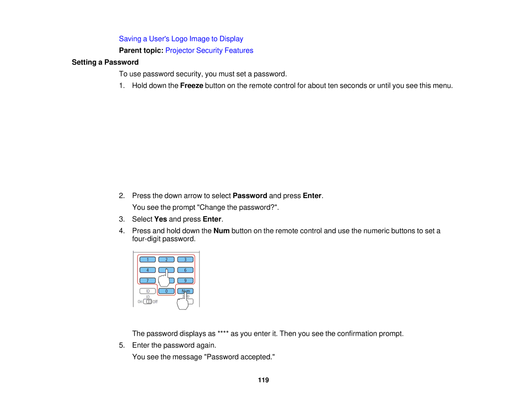 Epson Z9900WNL, Z9870UNL, Z11005NL, Z9870NL, Z9800WNL, Z9750UNL, Z10000UNL, Z10005UNL, Z11000WNL manual Setting a Password 