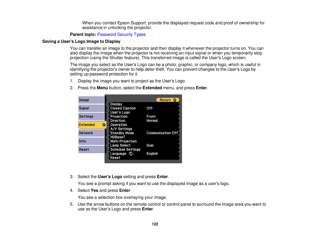 Epson Z9750UNL, Z9870UNL, Z11005NL, Z9900WNL, Z9870NL, Z9800WNL, Z10000UNL, Z10005UNL manual Saving a Users Logo Image to Display 