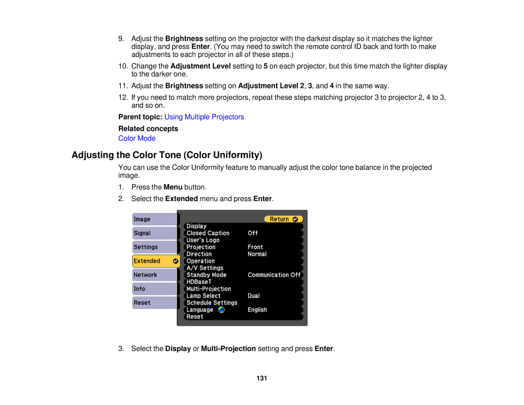 Epson Z9750UNL, Z9870UNL, Z11005NL, Z9900WNL, Z9870NL, Z9800WNL, Z10000UNL, Z10005UNL Adjusting the Color Tone Color Uniformity 