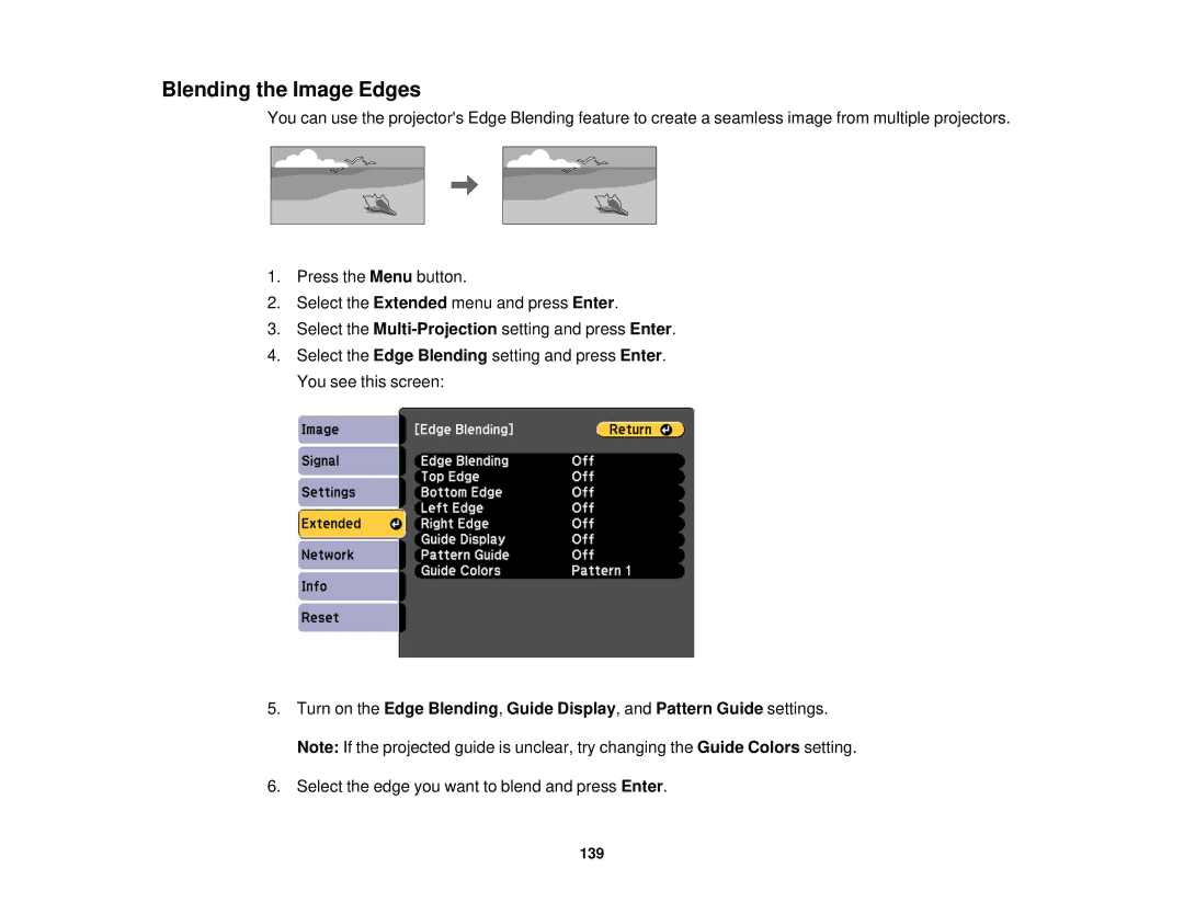 Epson Z9800WNL, Z9870UNL, Z11005NL, Z9900WNL, Z9870NL, Z9750UNL, Z10000UNL, Z10005UNL, Z11000WNL manual Blending the Image Edges 