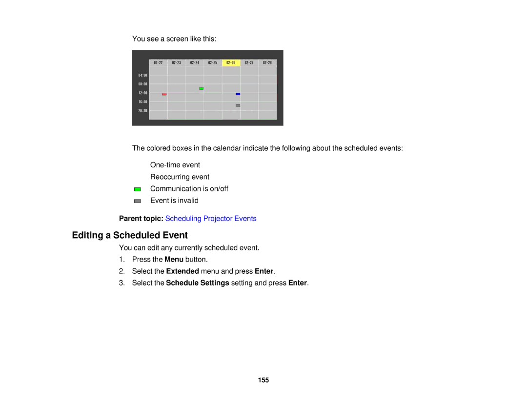 Epson Z9900WNL, Z9870UNL, Z11005NL, Z9870NL, Z9800WNL, Z9750UNL, Z10000UNL, Z10005UNL, Z11000WNL manual Editing a Scheduled Event 