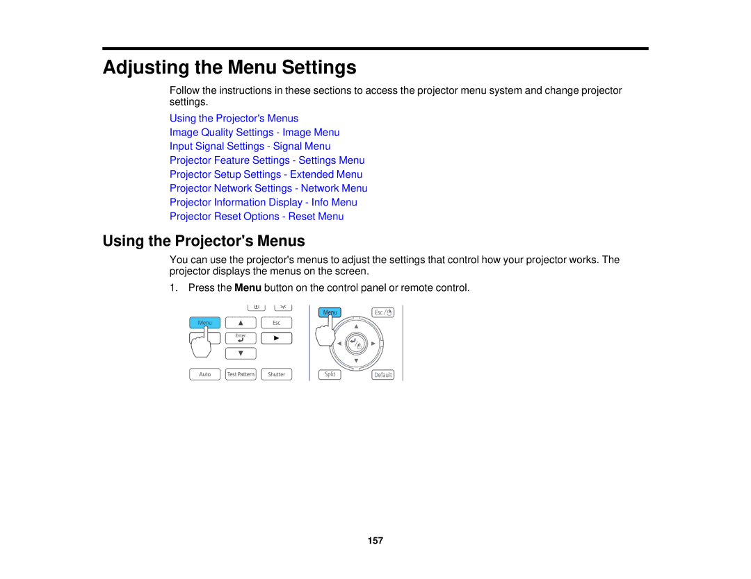 Epson Z9800WNL, Z9870UNL, Z11005NL, Z9900WNL, Z9870NL, Z9750UNL manual Adjusting the Menu Settings, Using the Projectors Menus 