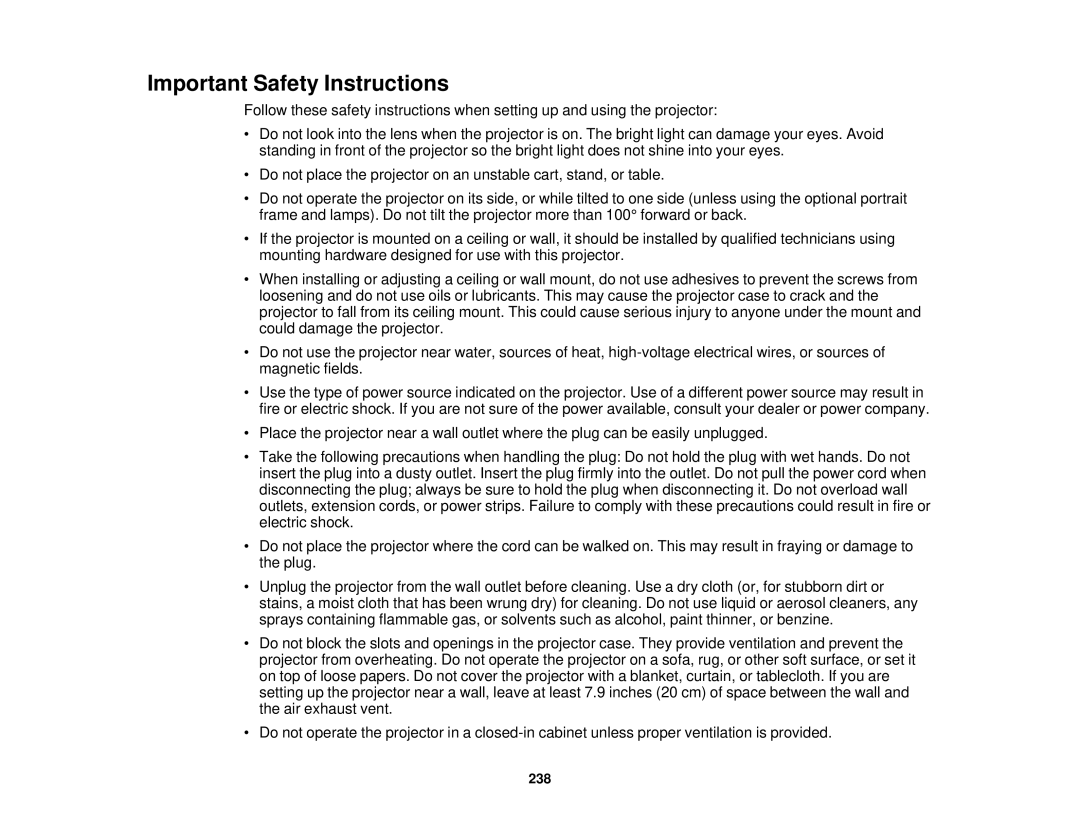 Epson Z9800WNL, Z9870UNL, Z11005NL, Z9900WNL, Z9870NL, Z9750UNL, Z10000UNL, Z10005UNL, Z11000WNL Important Safety Instructions 