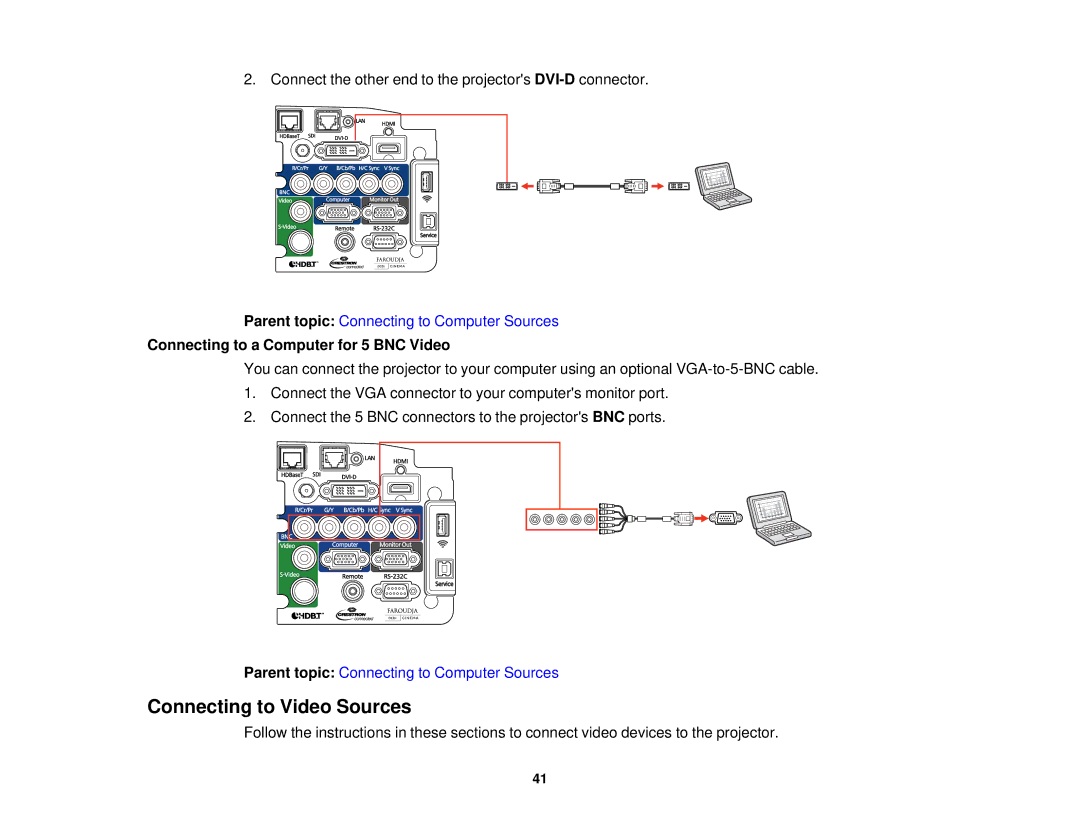 Epson Z9750UNL, Z9870UNL, Z11005NL, Z9900WNL, Z9870NL Connecting to Video Sources, Connecting to a Computer for 5 BNC Video 