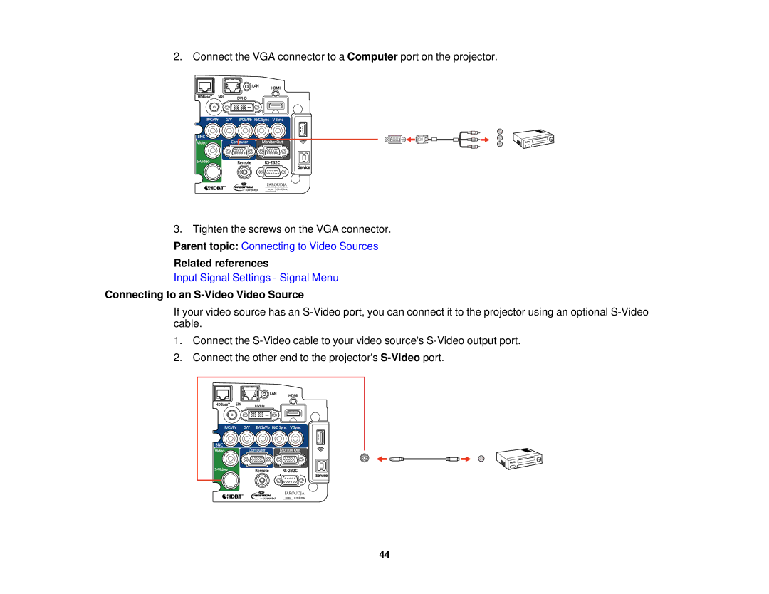 Epson Z11000WNL, Z9870UNL, Z11005NL, Z9900WNL, Z9870NL, Z9800WNL Related references, Connecting to an S-Video Video Source 