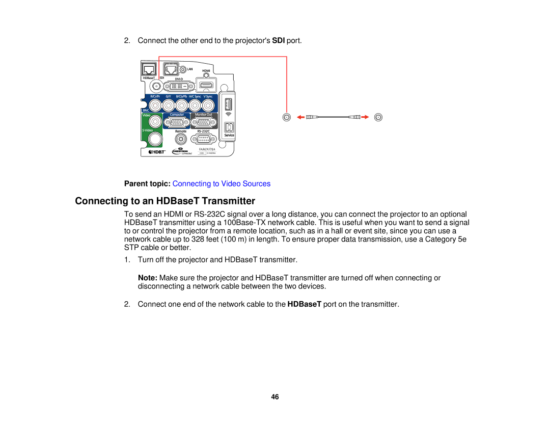 Epson Z11005NL, Z9870UNL, Z9900WNL, Z9870NL, Z9800WNL, Z9750UNL, Z10000UNL, Z10005UNL manual Connecting to an HDBaseT Transmitter 