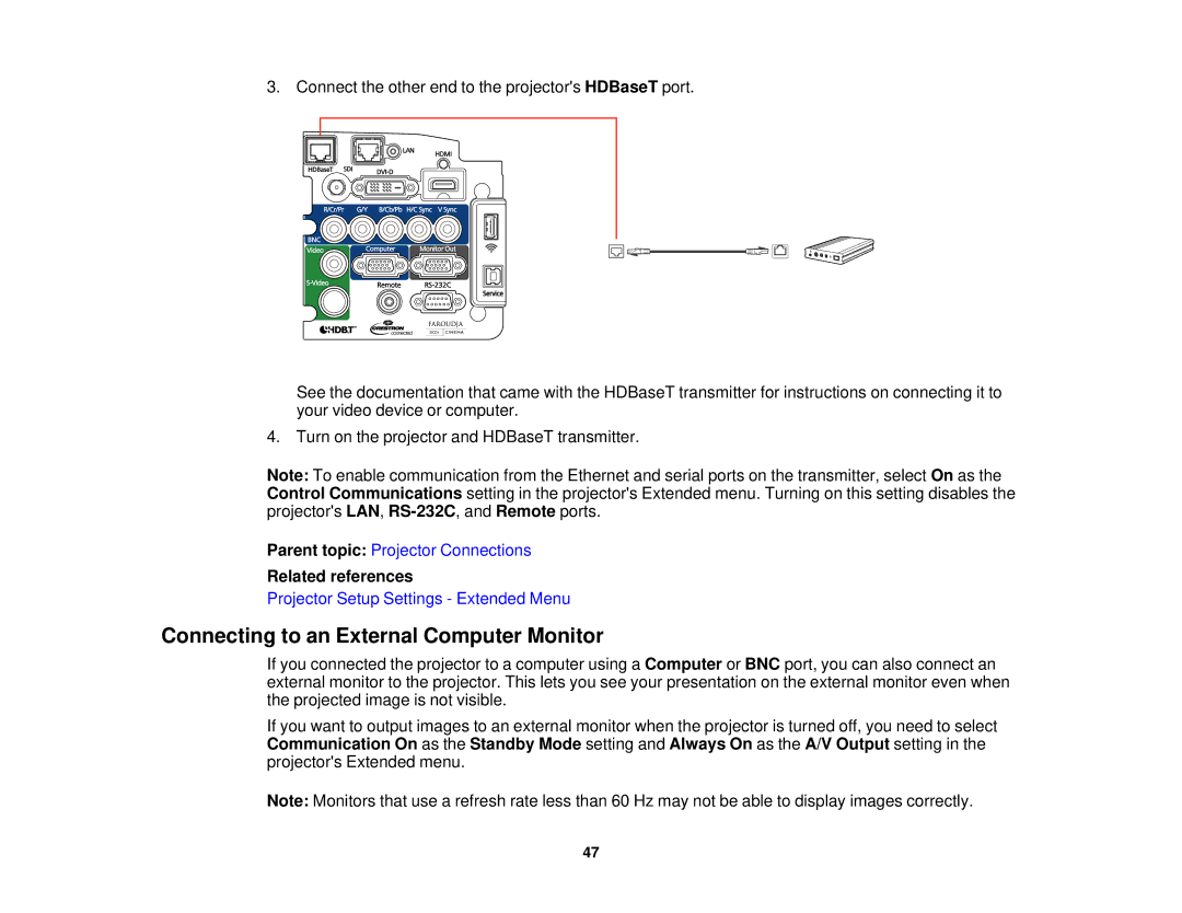 Epson Z9900WNL, Z9870UNL, Z11005NL, Z9870NL, Z9800WNL, Z9750UNL Connecting to an External Computer Monitor, Related references 