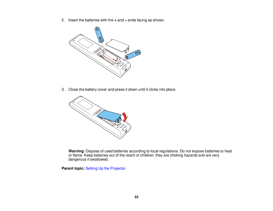 Epson Z11000WNL, Z9870UNL, Z11005NL, Z9900WNL, Z9870NL, Z9800WNL, Z9750UNL, Z10000UNL manual Parent topic Setting Up the Projector 