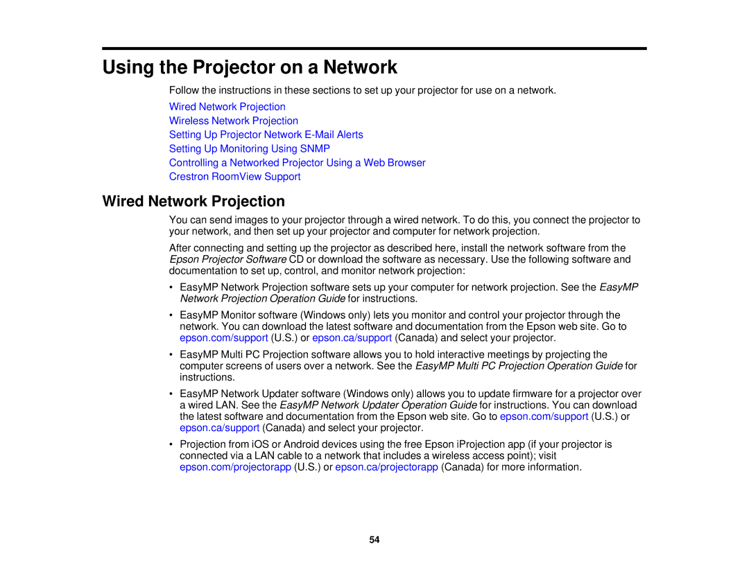 Epson Z9870UNL, Z11005NL, Z9900WNL, Z9870NL, Z9800WNL, Z9750UNL Using the Projector on a Network, Wired Network Projection 