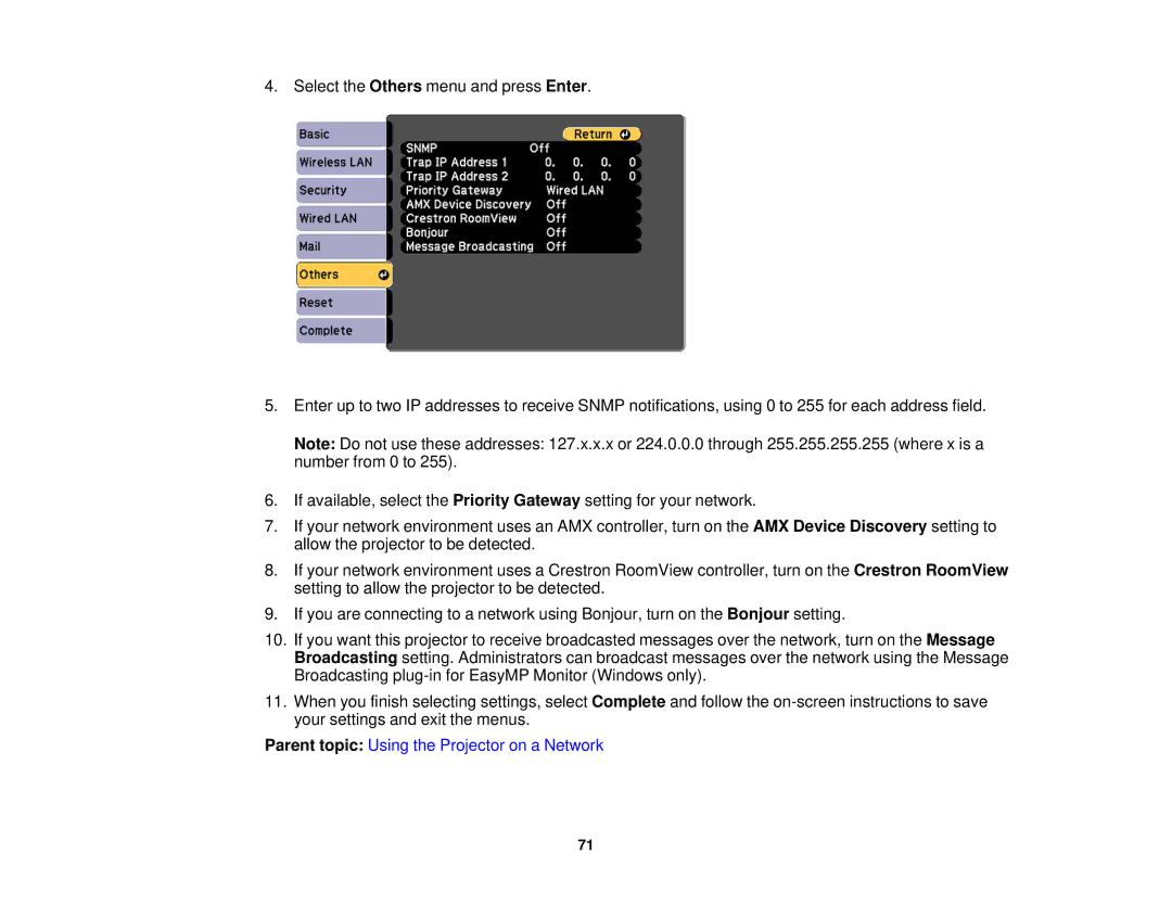 Epson Z11000WNL, Z9870UNL, Z11005NL, Z9900WNL, Z9870NL, Z9800WNL, Z9750UNL manual Parent topic Using the Projector on a Network 