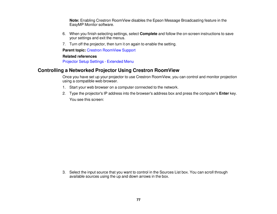 Epson Z9750UNL, Z9870UNL, Z11005NL, Z9900WNL Controlling a Networked Projector Using Crestron RoomView, Related references 