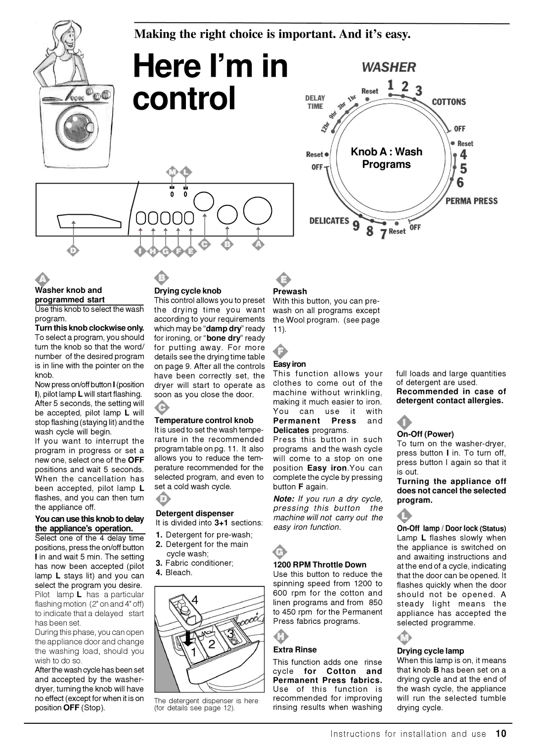 Equator 3612 owner manual Here I’m in control, Knob a Wash Programs 