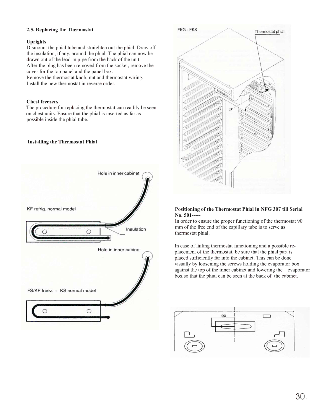 Equator 375 service manual Replacing the Thermostat Uprights, Chest freezers 