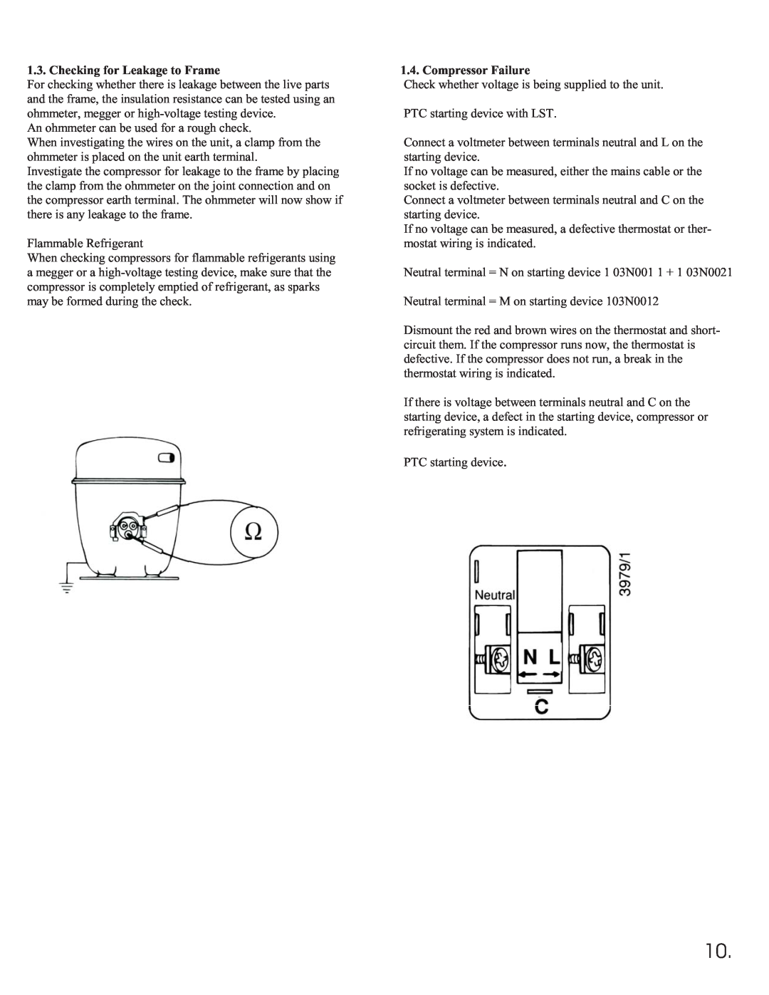 Equator 375 service manual Checking for Leakage to Frame, Compressor Failure 