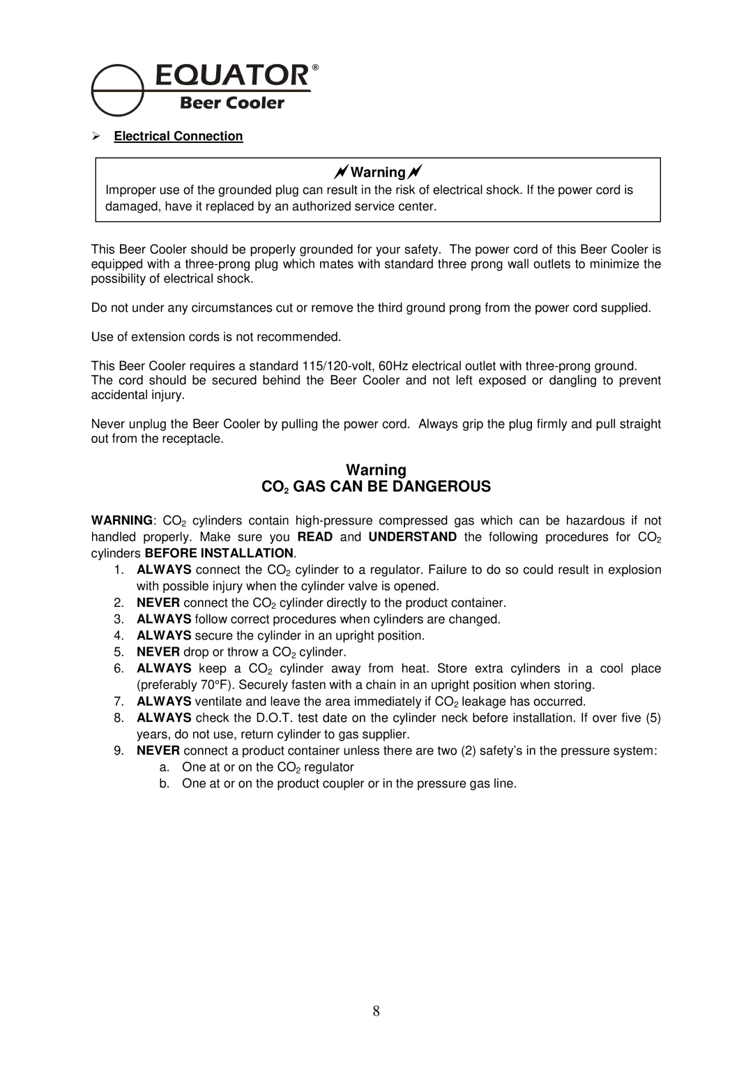 Equator BCR 500 manual ~Warning~, Electrical Connection 