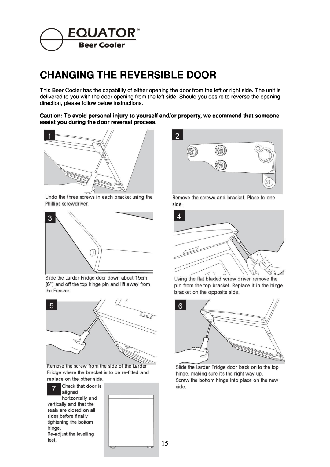 Equator BCR 500 manual Changing The Reversible Door 
