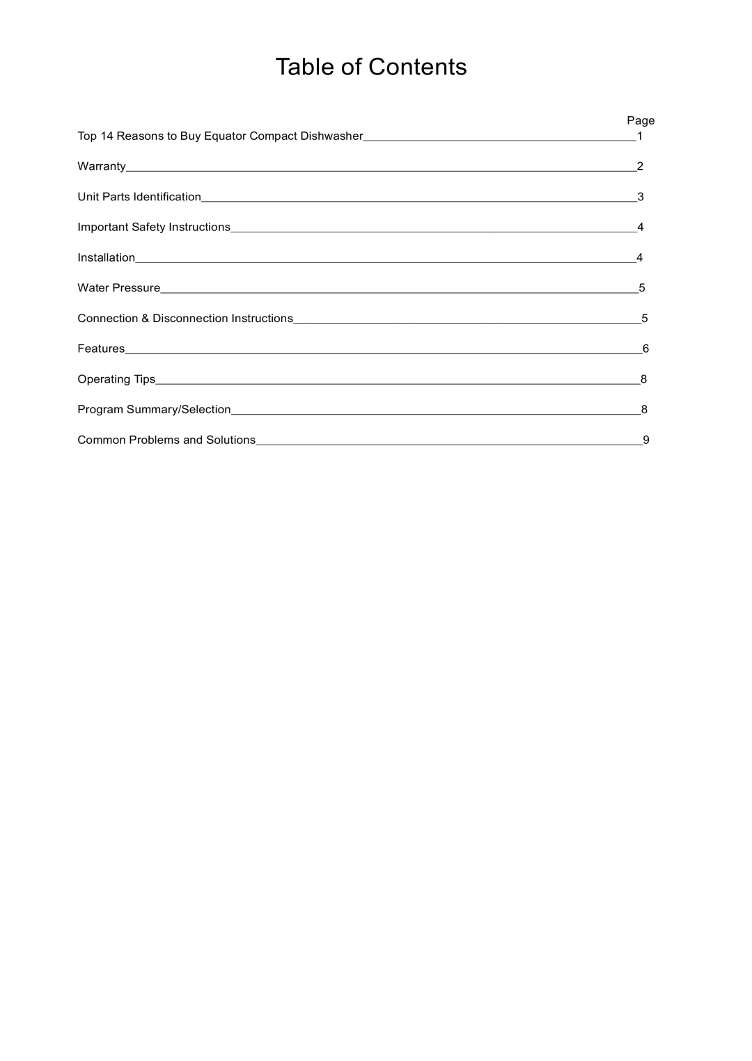 Equator CD400 owner manual Table of Contents 