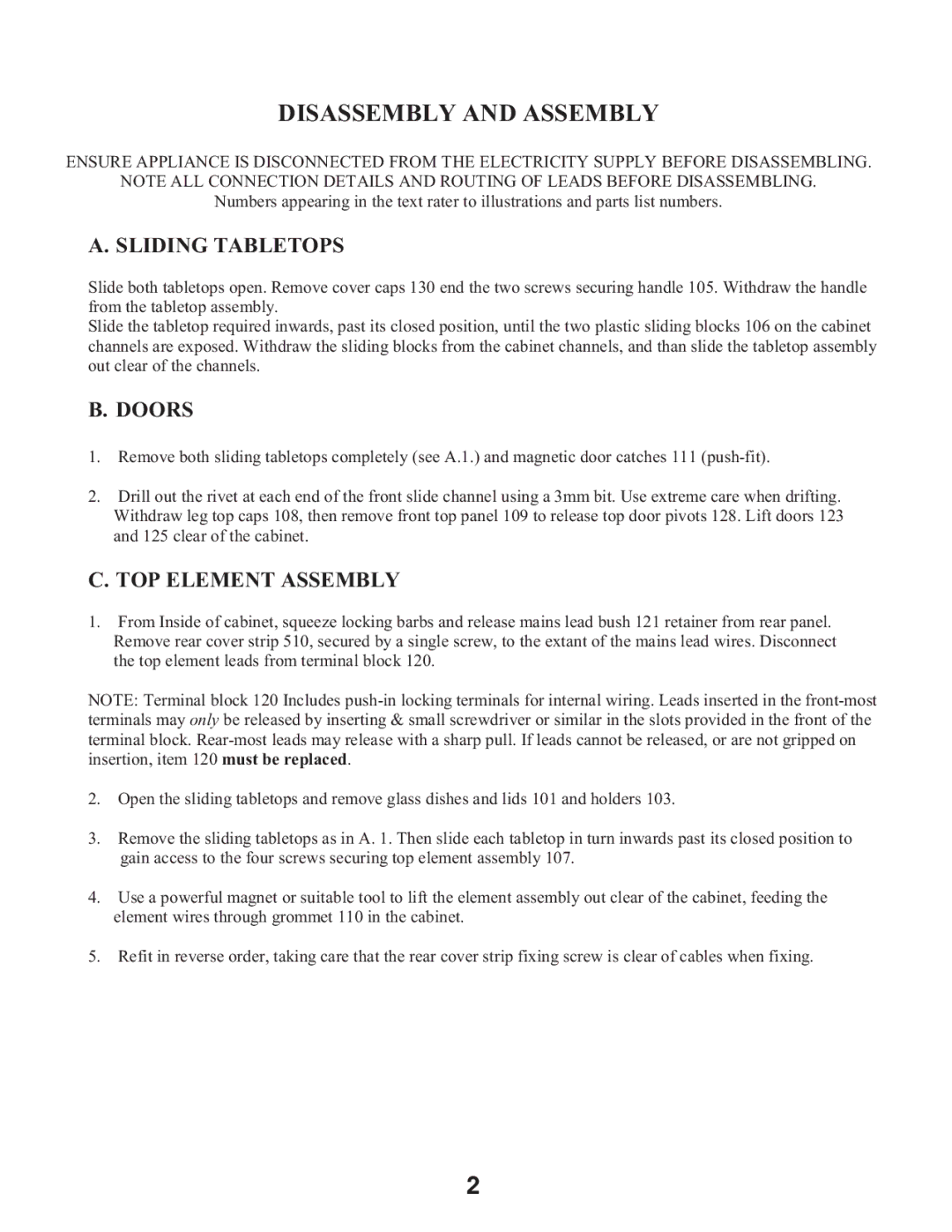 Equator CM 3000 service manual Sliding Tabletops, Doors, TOP Element Assembly 