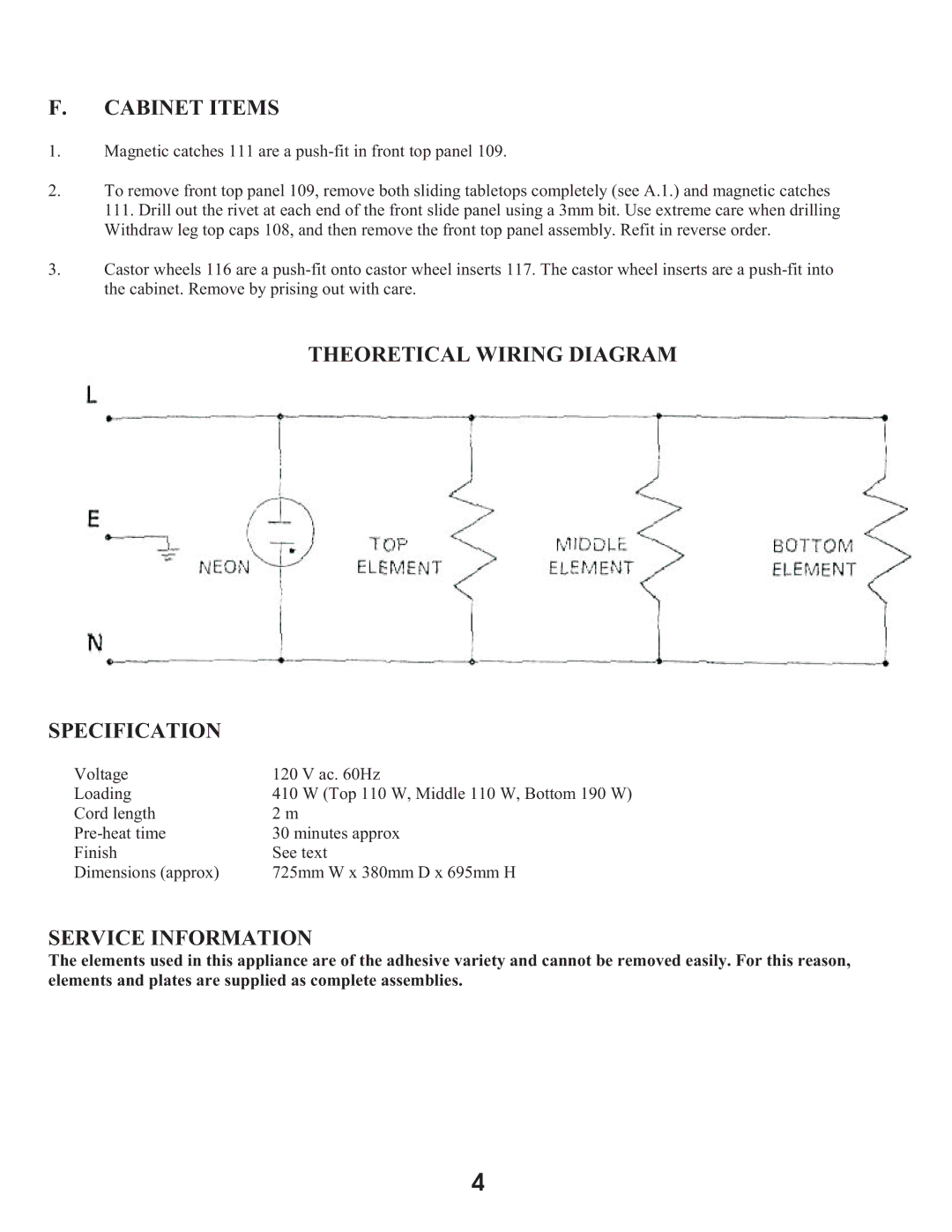 Equator CM 3000 service manual Cabinet Items, Theoretical Wiring Diagram Specification, Service Information 