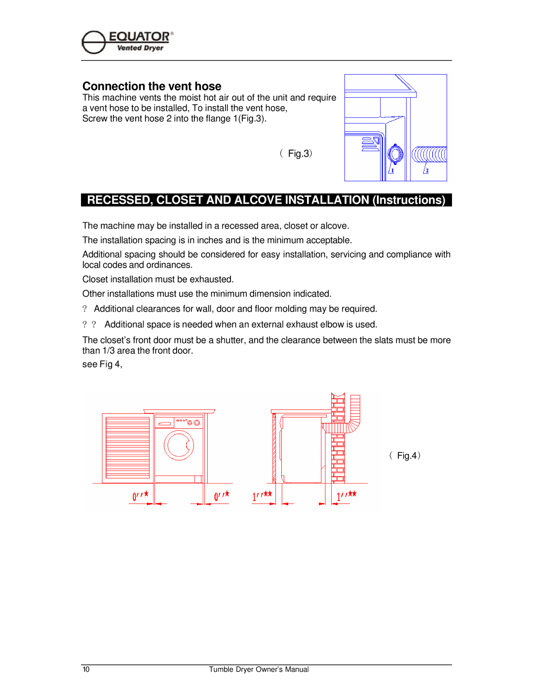 Equator ED 510 owner manual RECESSED, Closet and Alcove Installation Instructions 