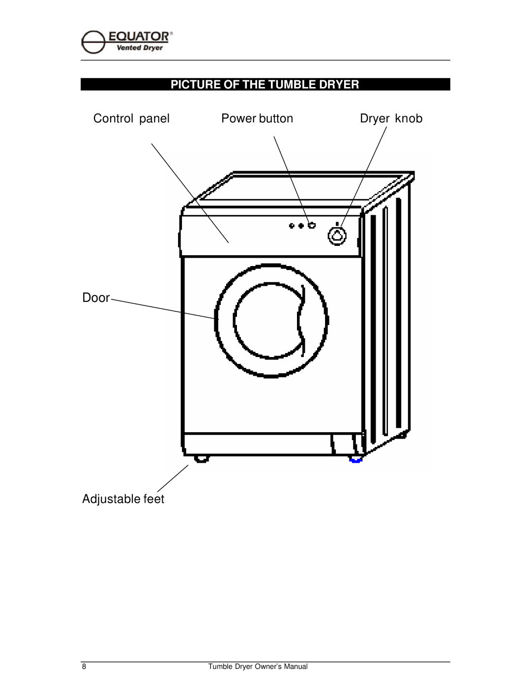 Equator ED 510 owner manual Door, Picture of the Tumble Dryer 