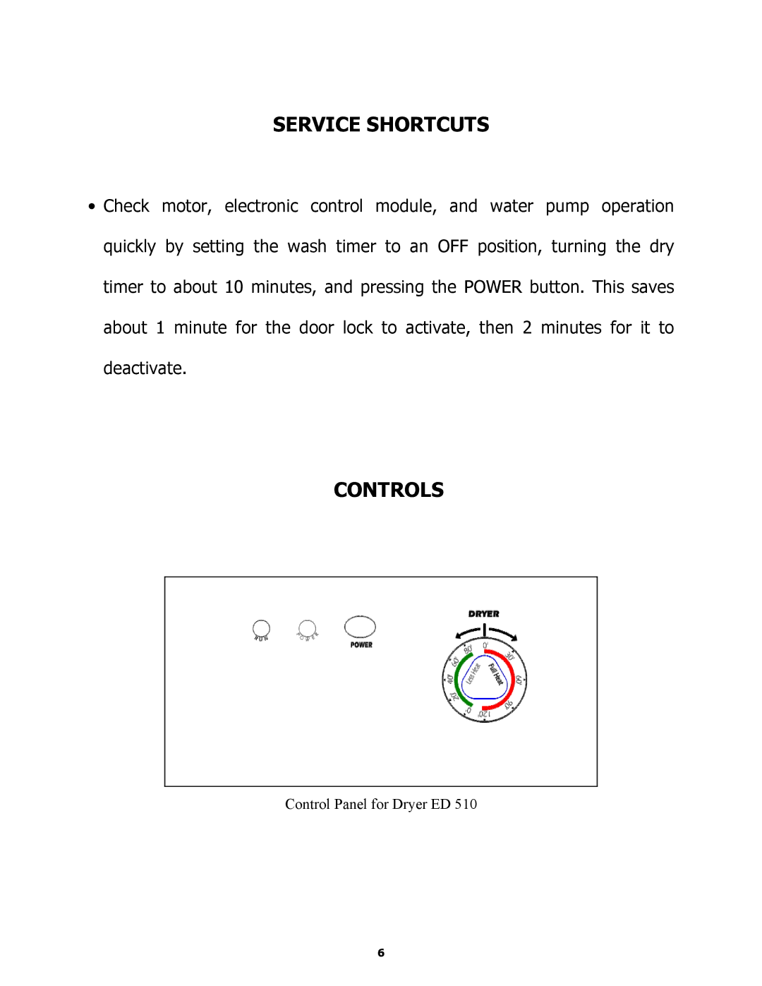 Equator ED510 service manual Service Shortcuts, Controls 