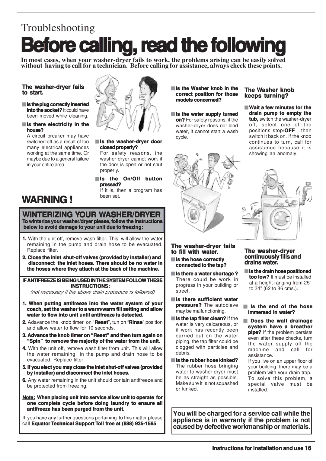 Equator EZ 1612 V manual Is there electricity in the house?, Is the washer-dryer door closed properly? 