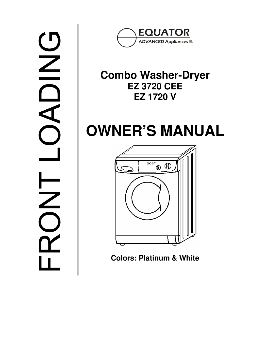 Equator EZ 1720 V owner manual Combo Washer-Dryer 