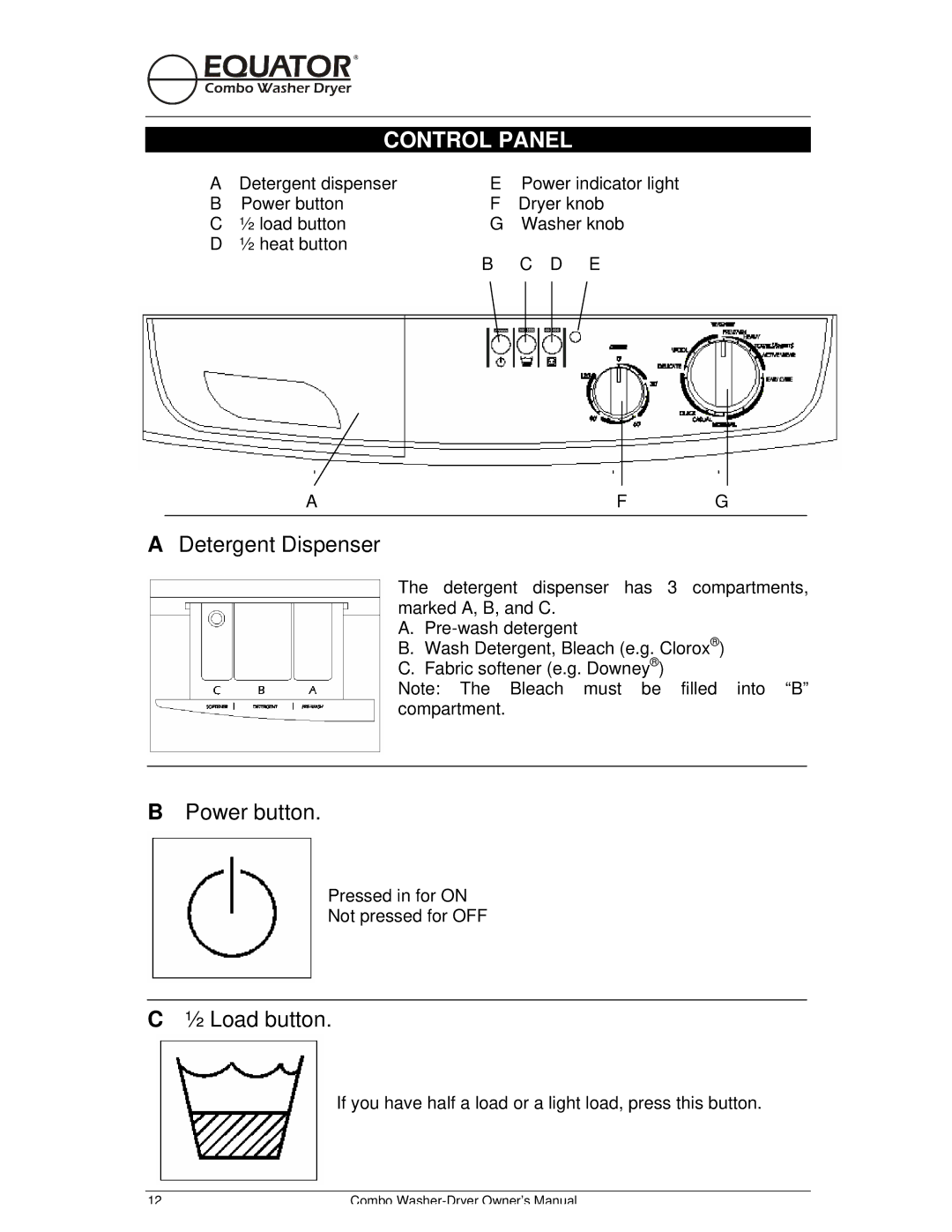 Equator EZ 1720 V owner manual Control Panel 