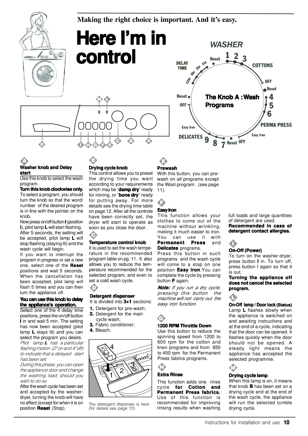 Equator EZ 2512 CEE manual Here I’m in control, Knob a Wash Programs 