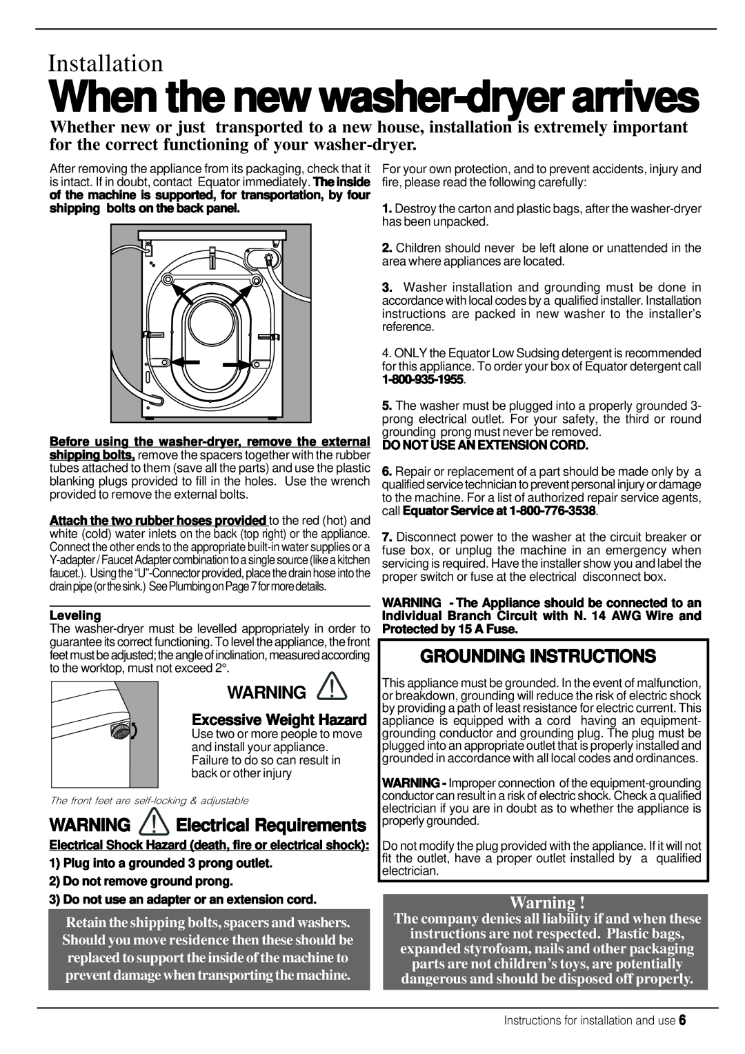 Equator EZ 2512 CEE manual Excessive Weight Hazard, Leveling 