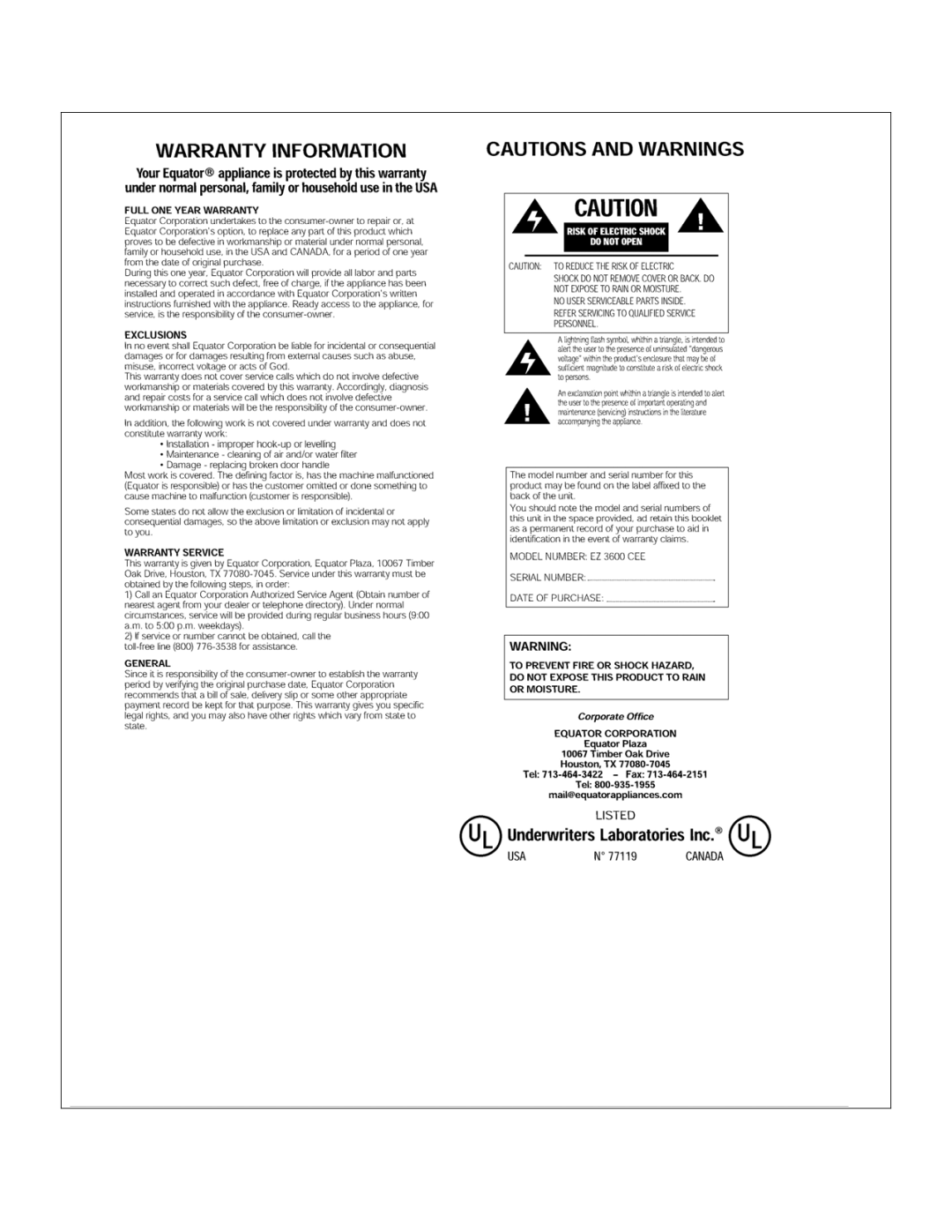 Equator EZ 3600 C manual 