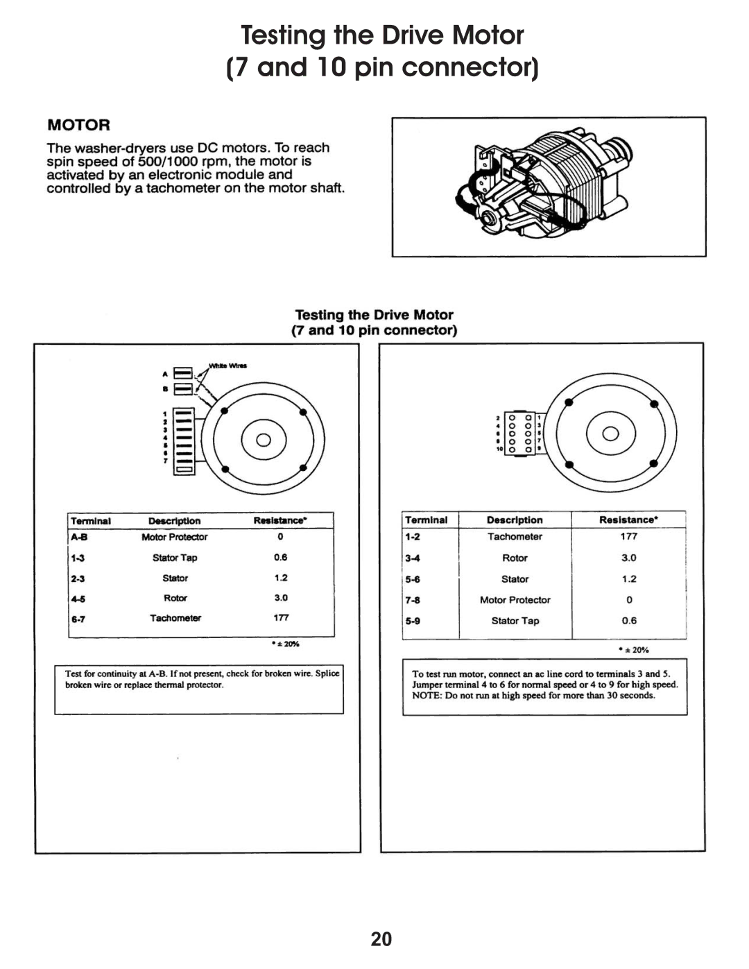 Equator EZ 2500 C, EZ 3600 C/CEE, EZ 1500 service manual Testing the Drive Motor 7 and 10 pin connector 