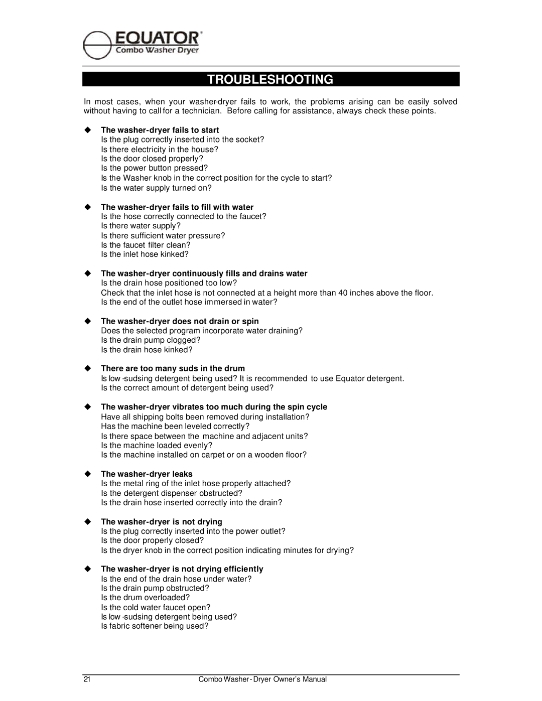 Equator EZ 3710 CEE, EZ 1710 V owner manual Troubleshooting 