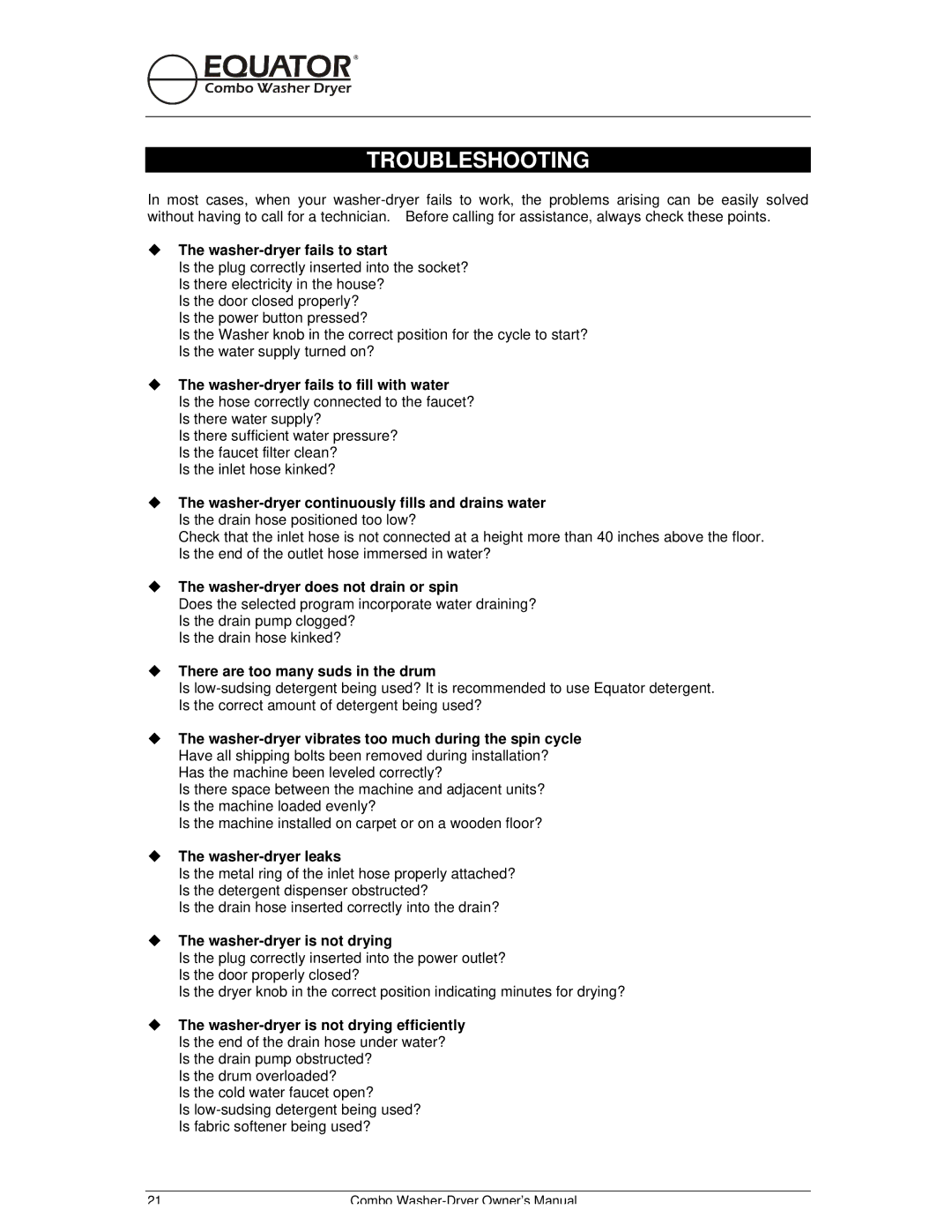 Equator EZ 3720 CEE, EZ 1720 owner manual Troubleshooting 