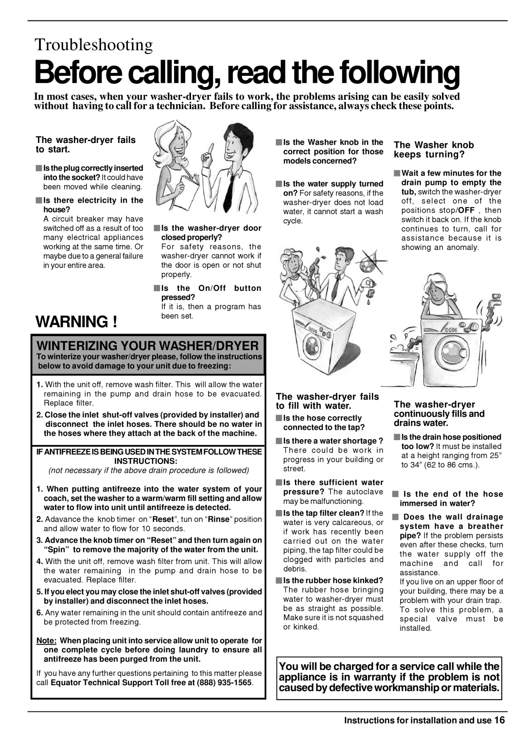 Equator EZ2512CEE owner manual Is there electricity in the house?, Is the washer-dryer door closed properly? 