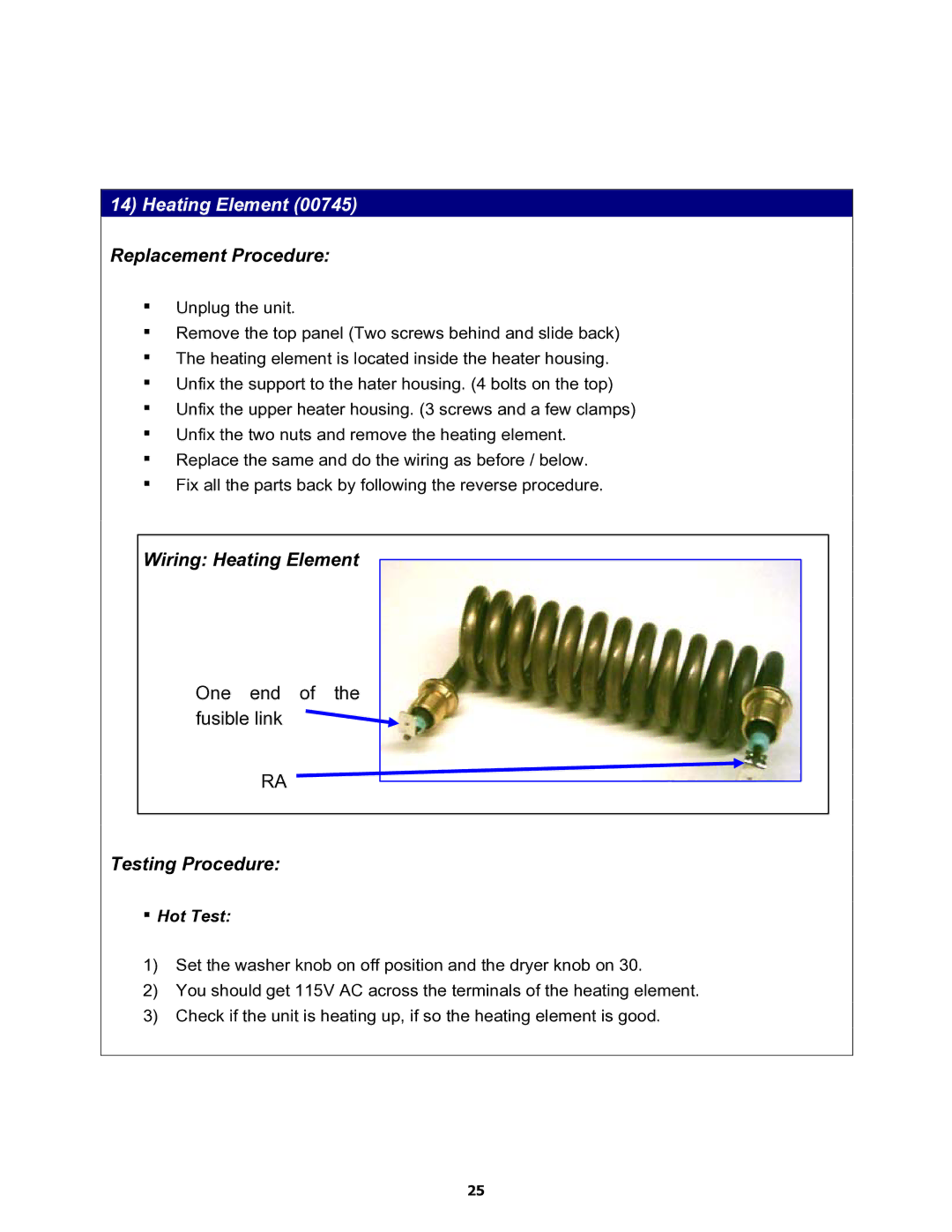 Equator MD3720CEE service manual Heating Element 00745 Replacement Procedure 