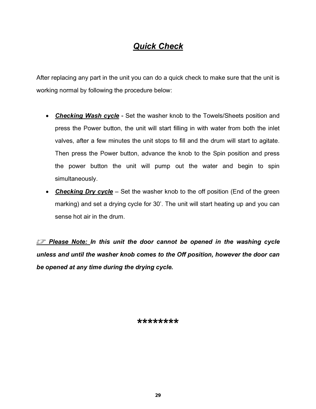 Equator MD3720CEE service manual Quick Check 