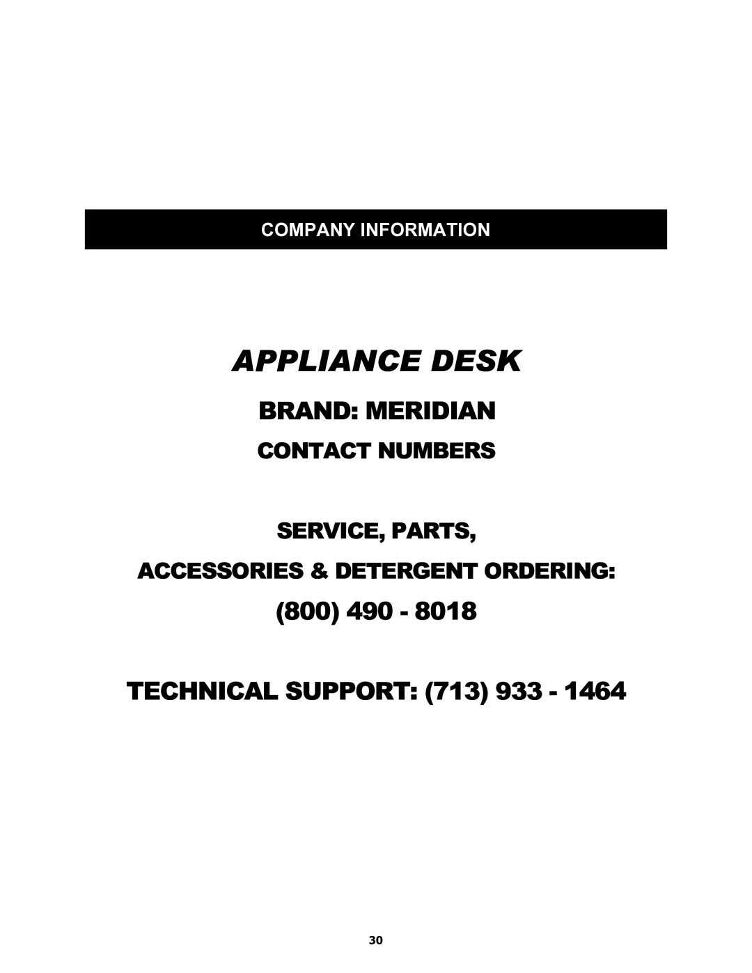 Equator MD3720CEE service manual Appliance Desk 