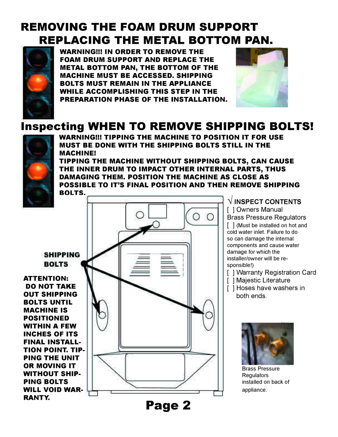 Equator MJ-9000VG installation manual Inspecting When to Remove Shipping Bolts 