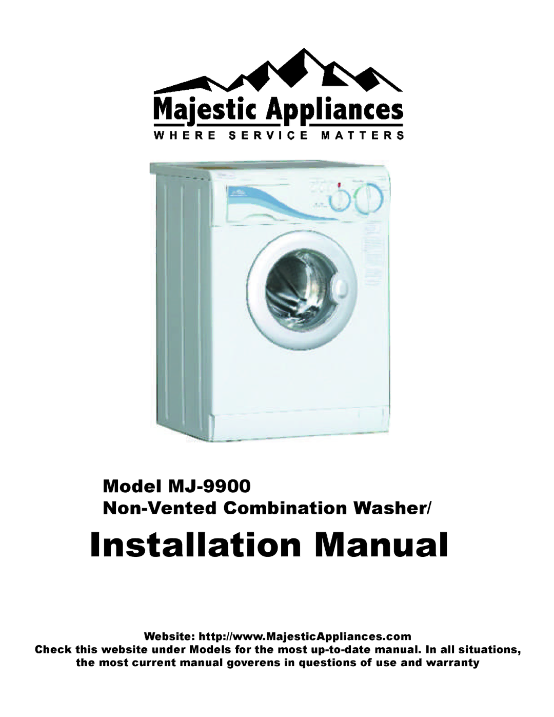 Equator installation manual Installation Manual, Model MJ-9900 Non-Vented Combination Washer 