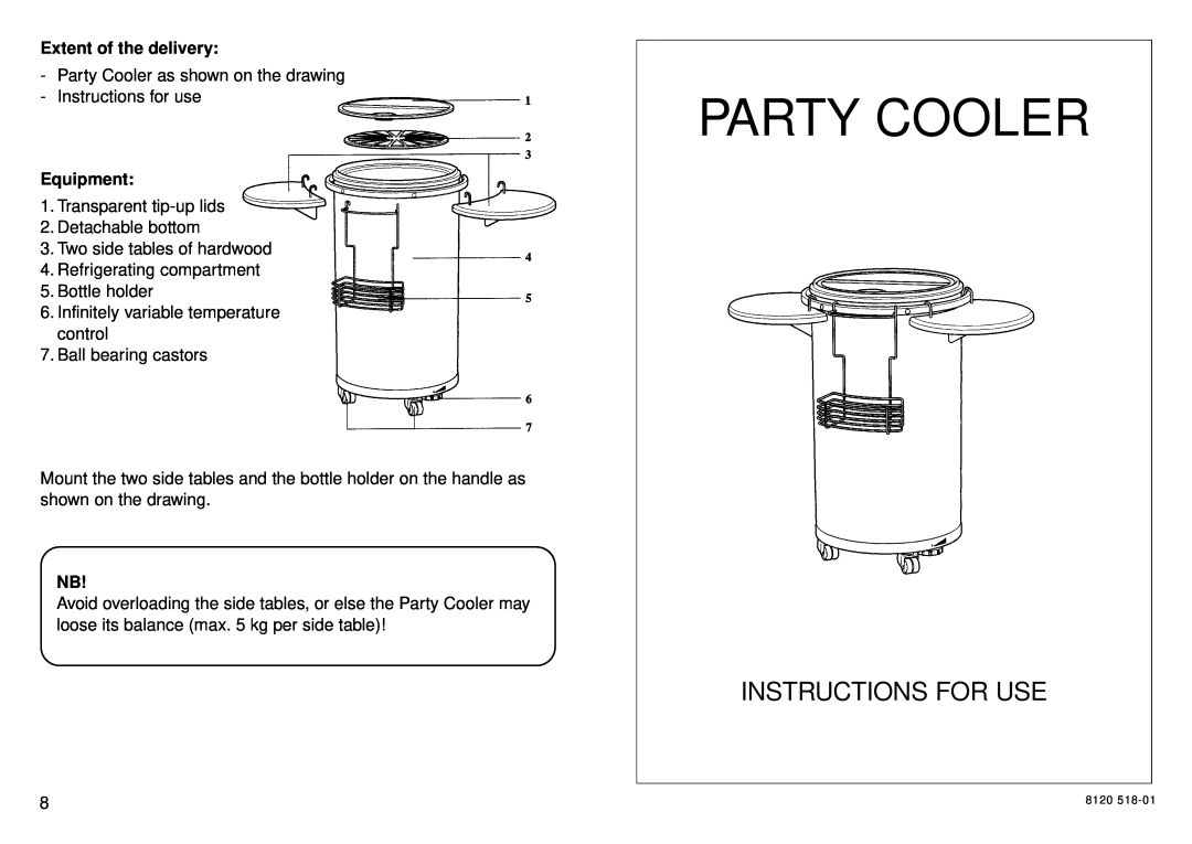 Equator none manual Extent of the delivery, Equipment, Party Cooler, Instructions For Use 