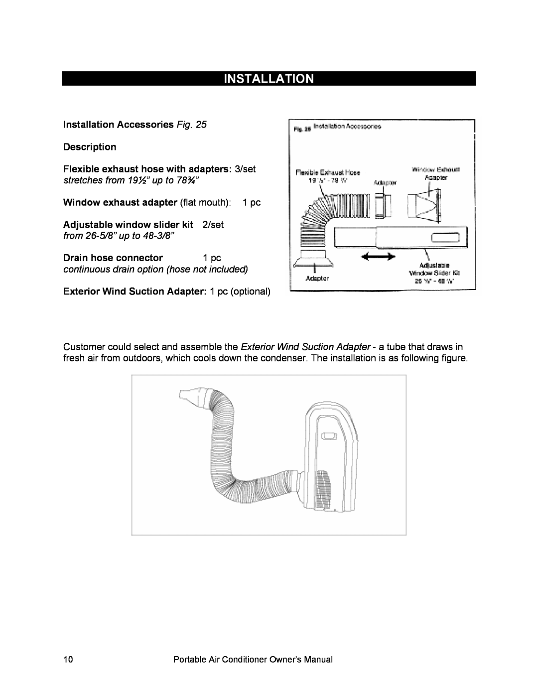 Equator PAC 10, PAC 8, PAC 12 owner manual Installation Accessories Fig. Description 