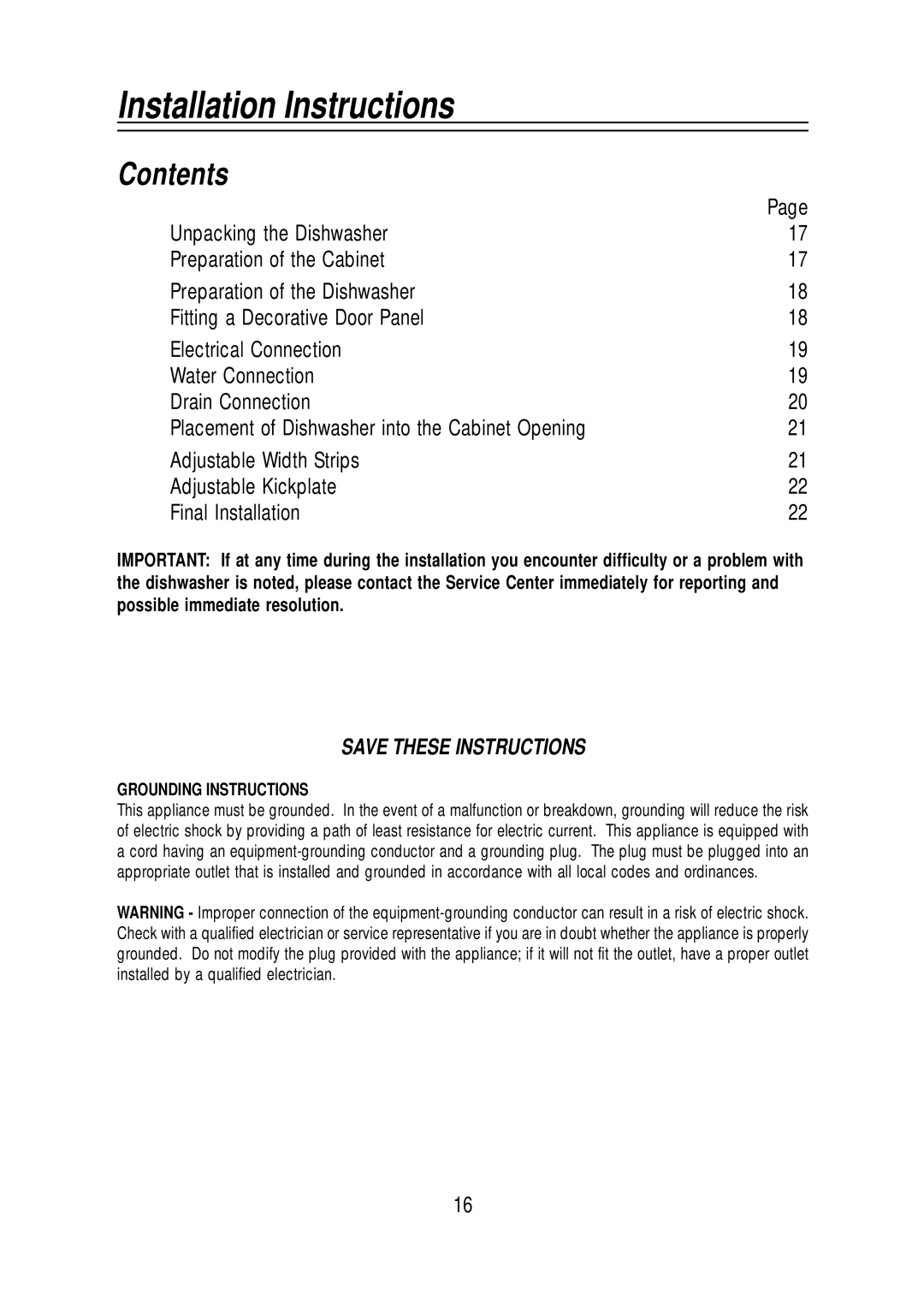 Equator WB 65, WB 72, SB65, BB65 manual Installation Instructions, Contents 