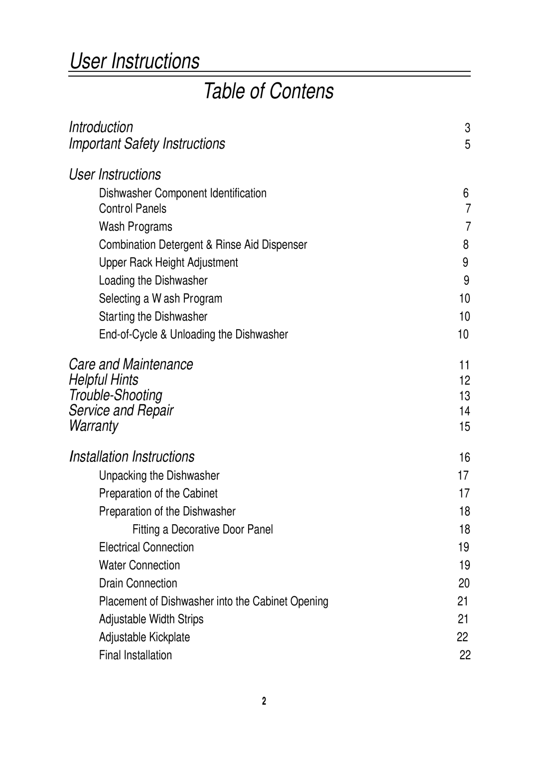 Equator SB65, WB 65, WB 72, BB65 manual User Instructions Table of Contens 