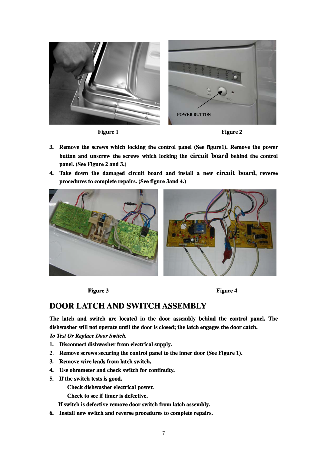 Equator SB 818, WB 818 service manual Door Latch And Switch Assembly, To Test Or Replace Door Switch 