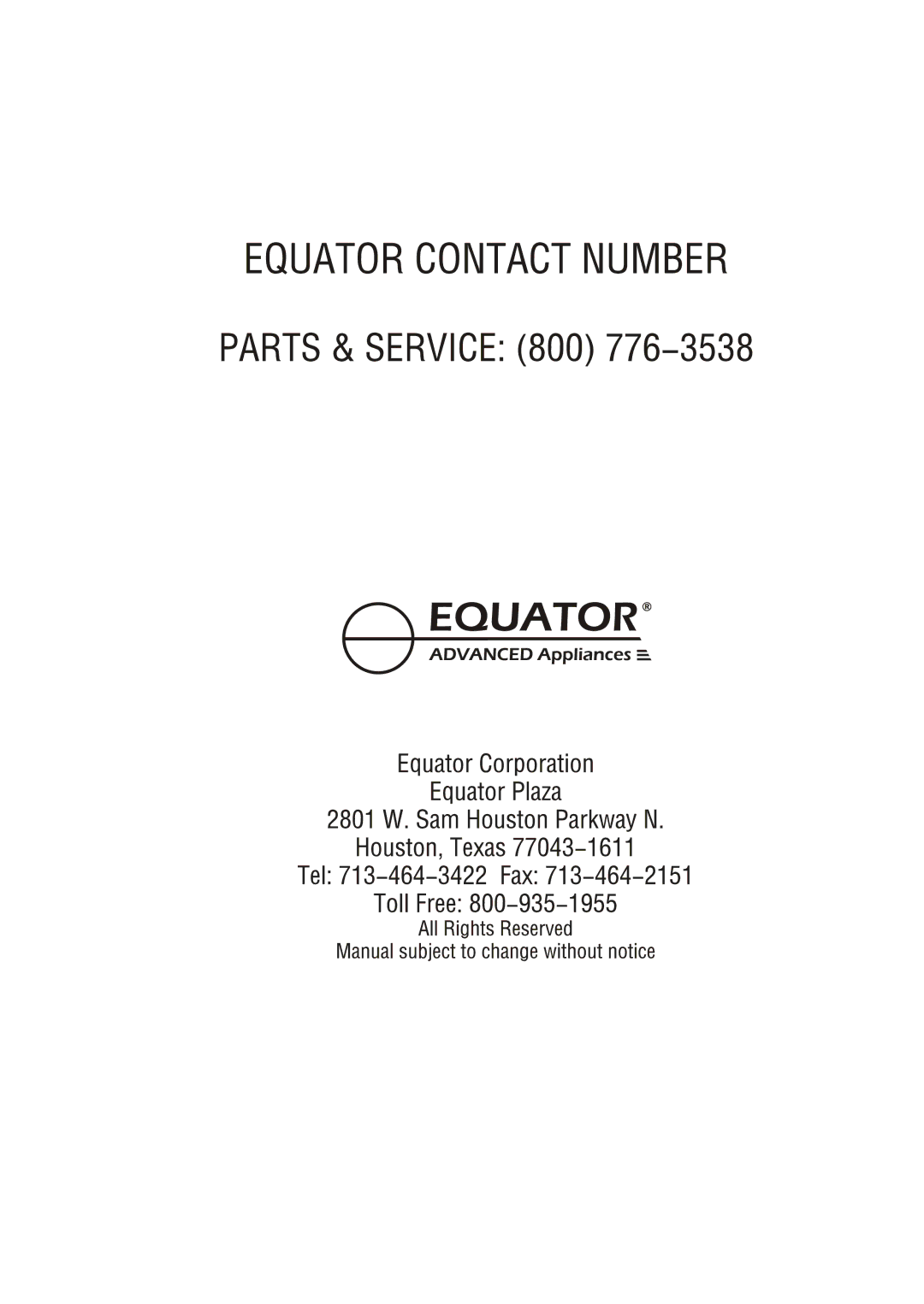 Equator SP 818, WP 818 manual 