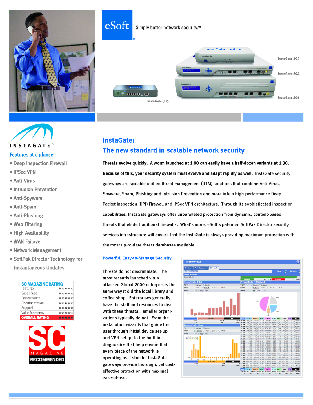 Equinox Systems 660044 manual InstaGate New standard in scalable network security, Powerful, Easy-to-Manage Security 