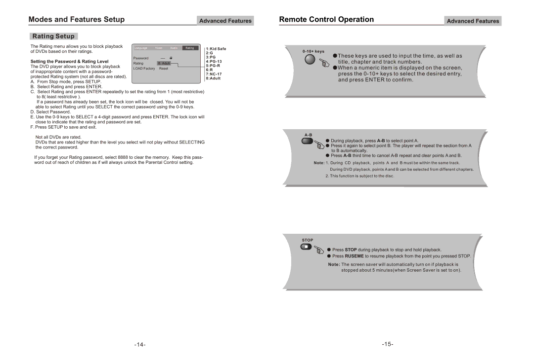 Equinox Systems DVD2012E user manual Rating Setup 