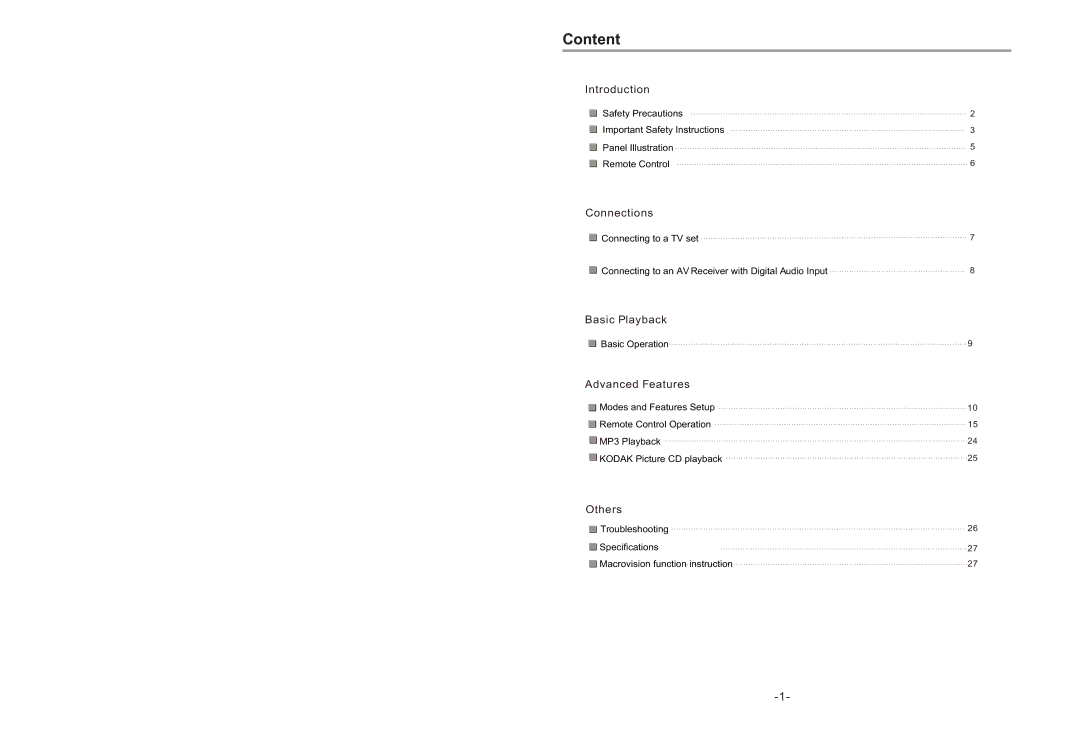 Equinox Systems DVD2012E user manual Content 